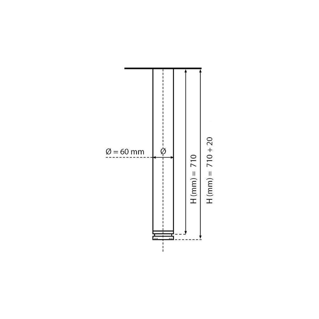 VI.TEL. Gambe regolabili per tavolo Ø60x710mm kit 4 piedi per tavolo in acciaio