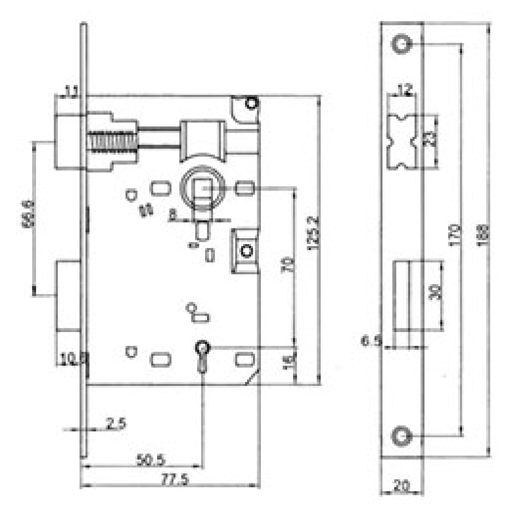 Serratura bordo quadro per porte interne con interasse da 70 mm