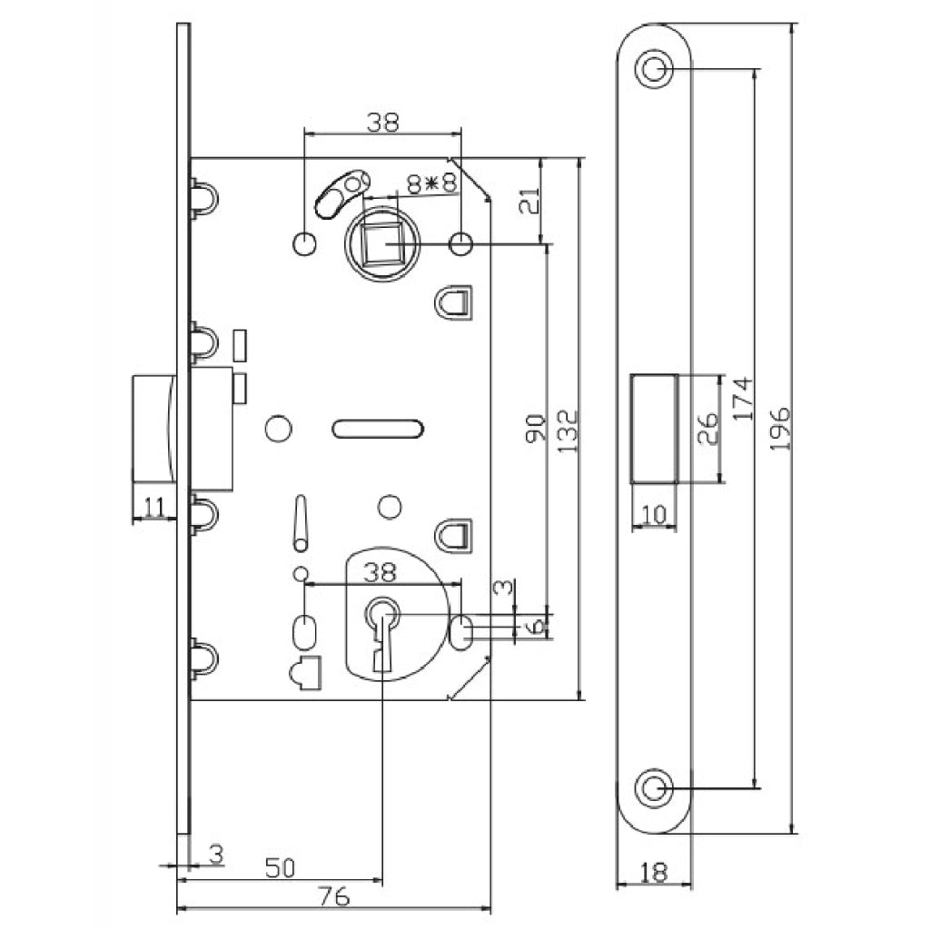 Serratura scrocco in nylon con interasse da 90 mm