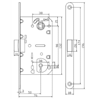 Serratura scrocco in nylon con interasse da 90 mm