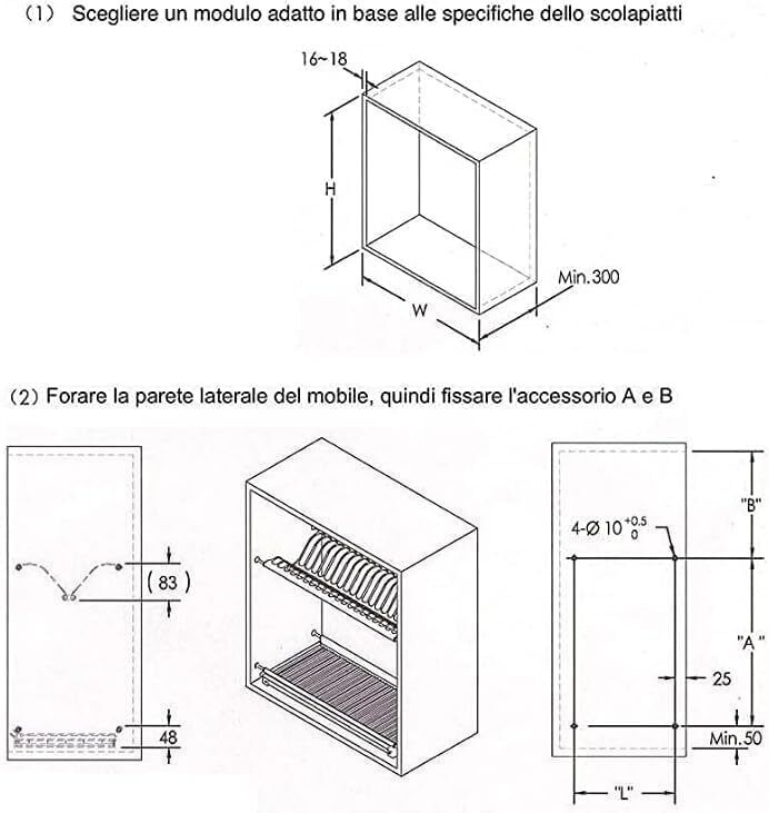 VI.TEL. Kit Scolapiatti Acciaio Inox con Supporto Vasca Made in Italy