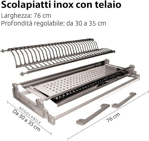 VI.TEL. Kit Scolapiatti a molla Acciaio Inox Supporto Vasca e telaio